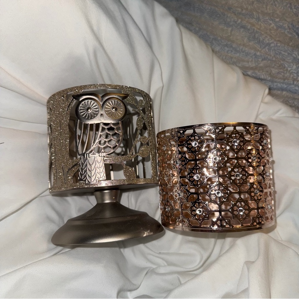 Bath & Body Works Elegant Silver and Gold‎ Owl Candle Holders
